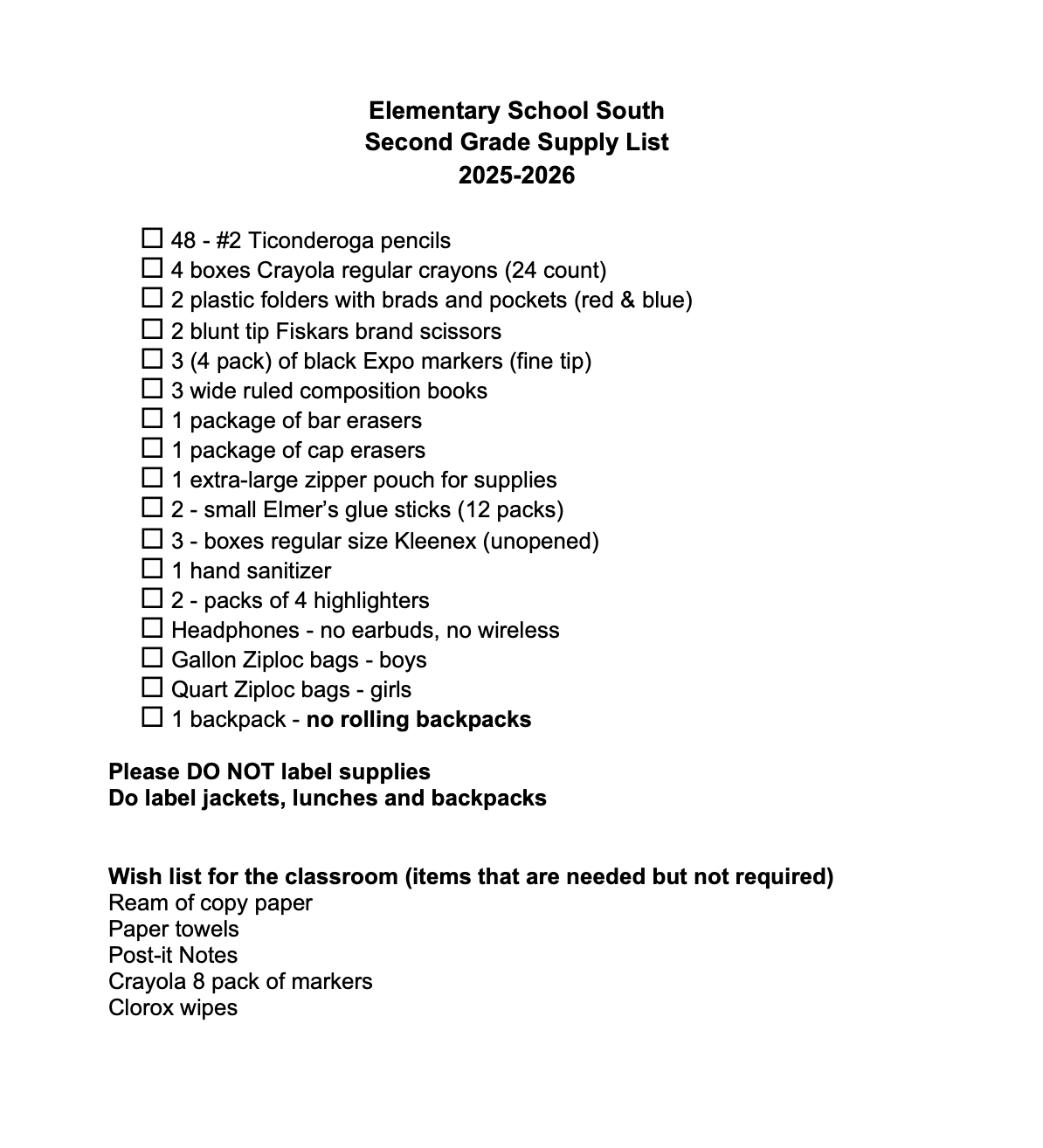 Elementary School South 2nd Grade