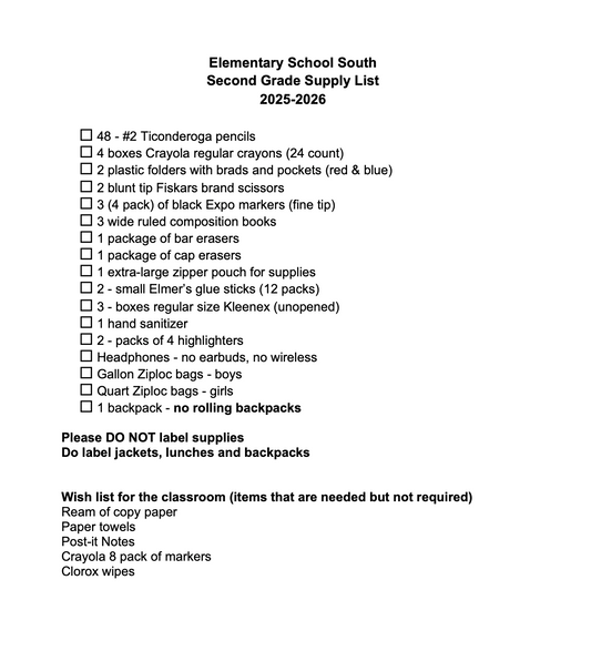 Elementary School South 2nd Grade